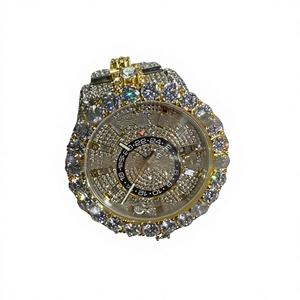 Montre de luxe pour homme VVS1 en or jaune bicolore avec diamants Moissanite, cadran en verre glacé, boîtier rond, bracelet en acier inoxydable, fermoir 10 bar - Product Image 1