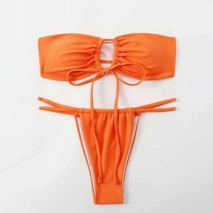 Fabricant chinois professionnel de maillots de bain – Maillot de bain deux pièces asymétrique sans bretelles, string sexy en V, en Spandex/Polyester, séchage rapide - Product Image 6