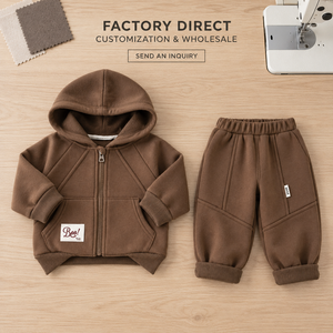 Ensemble de vêtements décontractés coordonnés pour petits garçons, <span class=keywords><strong>sweat</strong></span> à <span class=keywords><strong>capuche</strong></span> marron avec fermeture éclair et pantalon à revers avec détails en panneaux, pour tout-petits et enfants de 0 à 3 ans - Product Image 2