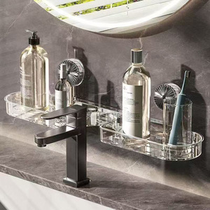 Support de <span class=keywords><strong>rangement</strong></span> mural en plastique à ventouse pour lavabo, sans perforation, pour salle de bain, avec un design esthétique et une ajustabilité universelle - Product Image 1