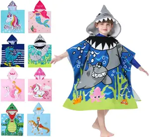 Großhandel individuelles Mikrofaser-Kindertaukleid Badetuch Karikatur Ponchos Strandtuch für Kinder