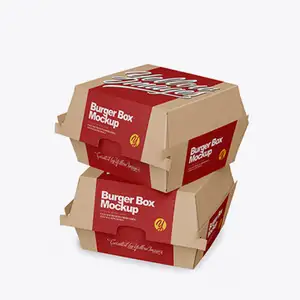 Kotak Burger kertas Kraft Food Grade bentuk persegi dicetak dengan Logo untuk kemasan Hamburger industri dan wadah