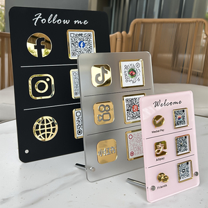 Tùy chỉnh hình dạng Acrylic tấm Máy tính để bàn hiển thị dấu hiệu đứng chủ UV in Acrylic Bảng điều chỉnh phương tiện truyền thông xã hội mã QR bảng đứng - Product Image 1