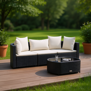 Ensemble de canapés de patio en polyrotin noir avec coussins, mobilier d'extérieur pour 4 personnes, design contemporain moderne D0100H5CCKP - Product Image 2