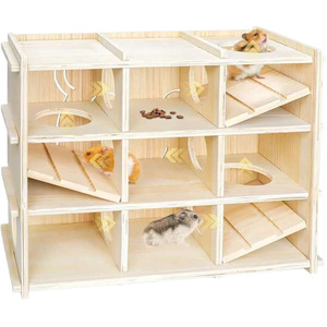 Casa para Hámster de Madera Sólida, Rectangular, Color Natural, Multifuncional, para Uso en Interiores y Exteriores, para Hámsteres Pequeños - Product Image 5