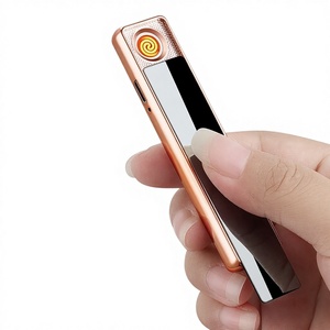 <span class=keywords><strong>Briquet</strong></span> long personnalisé avec logo, rechargeable, créatif, coupe-vent, ultra-fin, en métal, allume-cigare moderne à batterie - Product Image 1