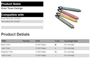 Cartuccia Toner Colorata MAYDO MPC305 per <span class=keywords><strong>Ricoh</strong></span> 305 con Confezione Bulk - Product Image 2