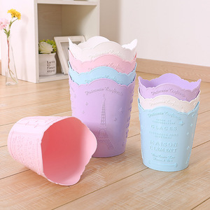 French Girl Paris Eiffel Tower Relief Desktop Storage Bucket Polygon Shape Office Organizer Pink Purple Blue White - Product Image 1