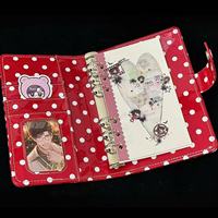 Carnet de budget A6 rose à pois rétro, à 6 anneaux, rechargeable, avec pochettes pour cartes et autocollants