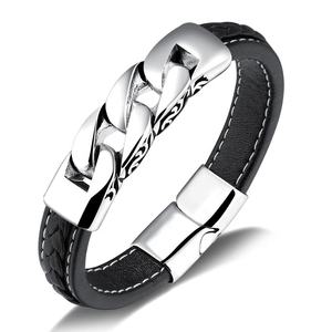 Bracelets en <span class=keywords><strong>cuir</strong></span> véritable de style vintage noir en <span class=keywords><strong>cuir</strong></span> de vache, bijoux fins, bracelets à fermoir magnétique, bracelets personnalisés pour hommes - Product Image 1