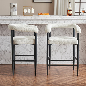 Modern Stainless Steel Frame Boucle Fabric <b>Bar</b> <b>Stools</b> Set of <b>2</b> Counter Height Armrests for Commercial Dining Home Kitchen Island - Product Image 2