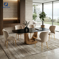 Fournisseur de Foshan, meubles de salle à manger modernes de luxe pour la maison, grand ensemble de table à manger en marbre artificiel gris, 6 chaises