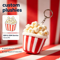Porte-clés OEM en forme de boîte à popcorn, breloque en peluche douce sur le thème des en-cas de carnaval