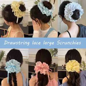 Oversized Dikke Darm Haarband Dames Trekkoord High-End Stijl Zachte Grote Bloem Paardenstaart Vier-Laags Verstelbare <span class=keywords><strong>Scrunchies</strong></span> - Product Image 3