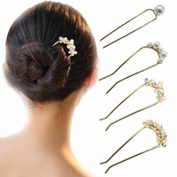 Jepit Rambut Bentuk U Mewah untuk Wanita, Jepit Rambut Mutiara Gaya Kuno, Aksesoris Rambut untuk Wanita