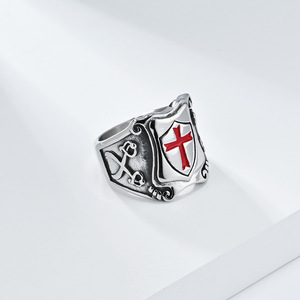 yunnique punk style cross-shaped Eastern Expeditionary Legion shield retro fashion <b>titanium</b> steel <b>ring</b> men's stainl - Product Image 3