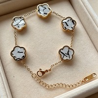 Bracelet en acier inoxydable plaqué or 18 carats avec zircon, motif trèfle à cinq feuilles, luxueux, coloré et tendance