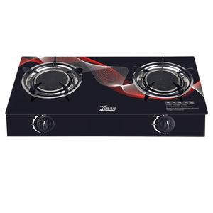 Table de cuisson à gaz double brûleur en verre noir avec allumage électronique et commande par bouton pour usage domestique et hôtelier - Product Image 1