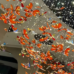 Lustre en verre artistique haut de gamme sur mesure pour plafonds ultra hauts, style <span class=keywords><strong>Tiffany</strong></span>, feuille d'érable, papillon, suspendu pour restaurants et hôtels - Product Image 5