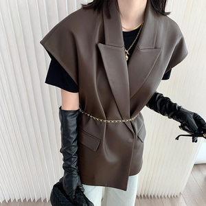 Gilets <span class=keywords><strong>sans</strong></span> manches <span class=keywords><strong>en</strong></span> <span class=keywords><strong>cuir</strong></span> véritable, pour femmes, gilet surdimensionné, - Product Image 2