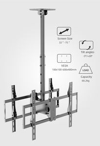 ขายึดทีวีติดเพดานแบบสองด้าน KALOC T2 ปรับระดับความสูงได้ รองรับทีวีขนาด 32 ถึง 75 นิ้ว รับน้ำหนักได้สูงสุด 150 ปอนด์ มาตรฐาน <span class=keywords><strong>VESA</strong></span> 600*400 มม. - Product Image 2
