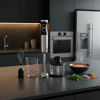 Mixeur Plongeant Électrique Portable Professionnel 4-en-1 Commercial pour Smoothies, Facile à Nettoyer, en Acier Inoxydable 304