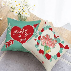 Valentine's Day Decorative Pillowcase Square Cotton Polyester Print <b>Cushion</b> Cover Home Use - Product Image 3