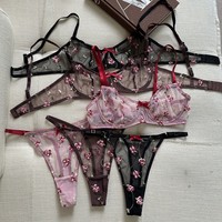 Stickerei Cross-Border Sexy Dessous Ultra-Dünn Durchsichtig Netz Großer Busen Minimizer BH und Slip Set