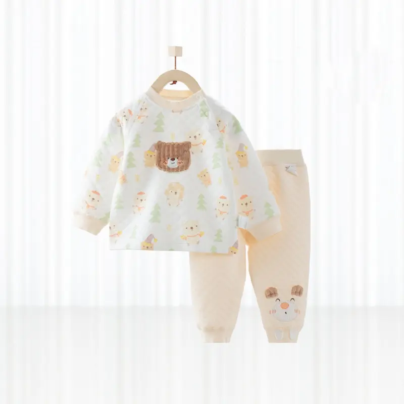 Baby Puur Katoenen Verdikte Katoenen Jas Set Met Split Katoenen Jas Voor Baby 'S Herfst En Winter Huiskleding Fabriek Outlet