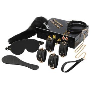 Accessoires SM sexy, ensemble de huit pièces en PU noir tressé, ensemble de bondage pour couple - Product Image 5