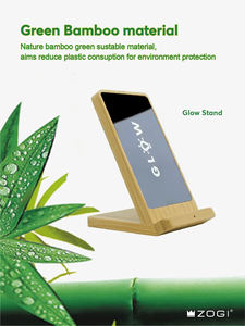 Support de téléphone en bois de bambou avec logo LED personnalisé, chargeur sans fil rapide 15W pour <span class=keywords><strong>smartphone</strong></span> - Product Image 6