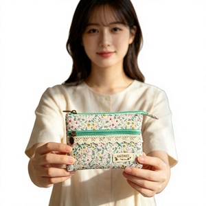 Monedero para niñas, estilo pastoral fresco del Año del Caballo, floral, con doble cremallera, de <span class=keywords><strong>tela</strong></span> de algodón de 4 capas, transpirable, antirrobo y expandible - Product Image 1