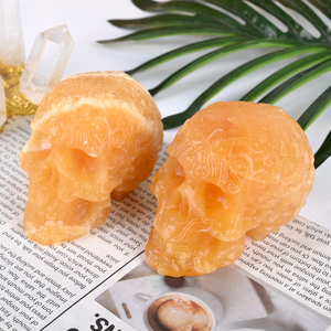 Crânes sculptés à la main en calcite orange naturelle, polis, artisanat en cristal pour la décoration intérieure et les cadeaux de guérison (vente en gros) - Product Image 3