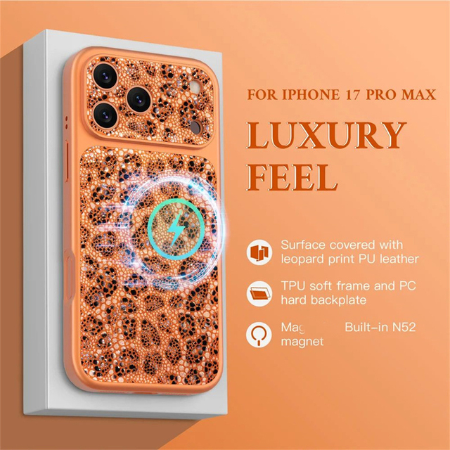 2026 Leopard Print Wireless Charging Magnetic Phone Case for iPhone 17 Air 16 15 14 13 Pro Max Shockproof Soft TPU Cover
