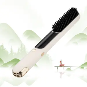 Custom Cordless Hot Comb Hair Brush Straightener Hair Curler Wireless Fast Electric Ceramic Hair Straightening Brush