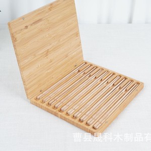 Bamboo Chopstick Storage <b>Box</b> <b>With</b> Magnetic <b>Lid</b> Minimalist Design Kitchen Organizer For Home Use - Product Image 3