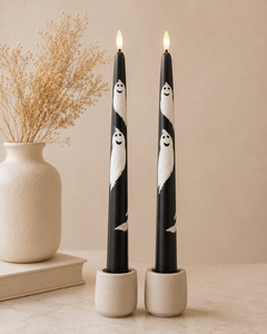 Velas LED Decorativas de Halloween con Diseño Minimalista en Blanco y Negro, Llama Parpadeante, No Tóxicas y Ecológicas para el Hogar - Product Image 1
