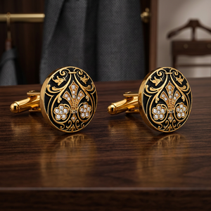 Mancuernillas de Latón Hechas a Mano para Hombre con Diseño Floral en Esmalte Azul - Joyería Formal para Bodas, Compromisos, Fiestas de Cumpleaños y Más - Product Image 6