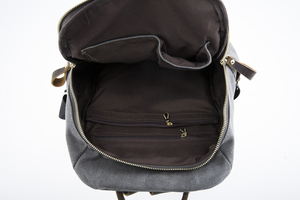 17SC-6355D gris clásico calidad lienzo mochila de viaje de Caballo Loco de hombro de cuero de <span class=keywords><strong>la</strong></span> <span class=keywords><strong>vaca</strong></span>, bolsa de paquete - Product Image 4