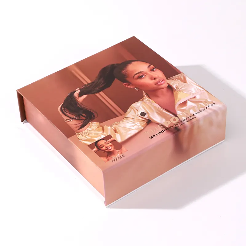 Kotak kemasan kertas kosmetik ekstensi rambut mewah kotak hadiah kemasan dengan wig poni