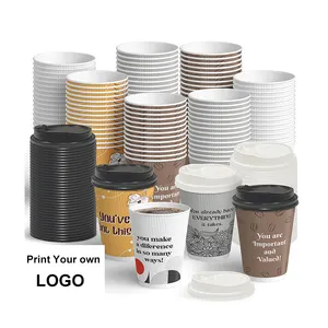 Sıcak satış biyobozunur tek kullanımlık kahve dalgalanma duvarlı kağıt bardak tek kullanımlık 12oz kağıt kahve fincanları