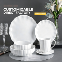 Service de vaisselle en porcelaine céramique gaufrée, assiettes à bord festonné, bols, tasses, pour la maison, l'hôtel, le restaurant, logo personnalisé, durable, passe au lave-vaisselle
