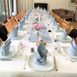 Venta al por mayor personalizado 20X20 azul claro algodón Lino hecho a mano ecológico orgánico duradero reutilizable servilletas de mesa para boda - Product Image 1