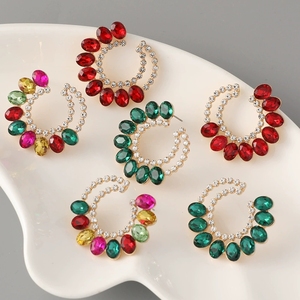 2026 Vintage Schwarz-Grüne Emaille Vergoldete Zinklegierung Schlangenform Ohrstecker Trendiger Strass-Schmuck - Product Image 3