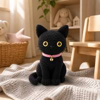 Peluche tricotée chat noir en gros, jouet en peluche tricoté chat noir pas cher, poupée chat noir tricotée personnalisée
