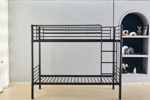 Продажа от производителя, двухместные металлические двухъярусные кровати с защитными ограждениями и лестницами для спальни темно-серого цвета - Product Image 3