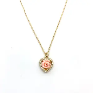 Fashion wholesale diamond peach heart pendant gold plating necklace jewelry for women