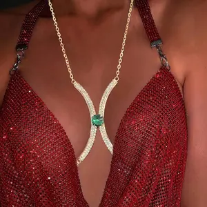 섬세한 전체 다이아몬드 가슴 체인 패션 쥬얼리 바디 체인 섹시한 브래지어 액세서리 조절 다채로운 라인 석 바디 체인