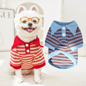 Polo Striped Fleece Sweater <b>For</b> <b>Cats</b> And Dogs Winter Pet <b>Clothes</b> Red Blue Brown Stripes Short Sleeve Pet Apparel - Product Image 3