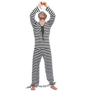 Disfraz de Zombie de Halloween para hombre, uniforme de Cosplay de prisionero largo, pantalones cortos a rayas blancas y negras para fiestas, festivales, películas de TV - Product Image 2